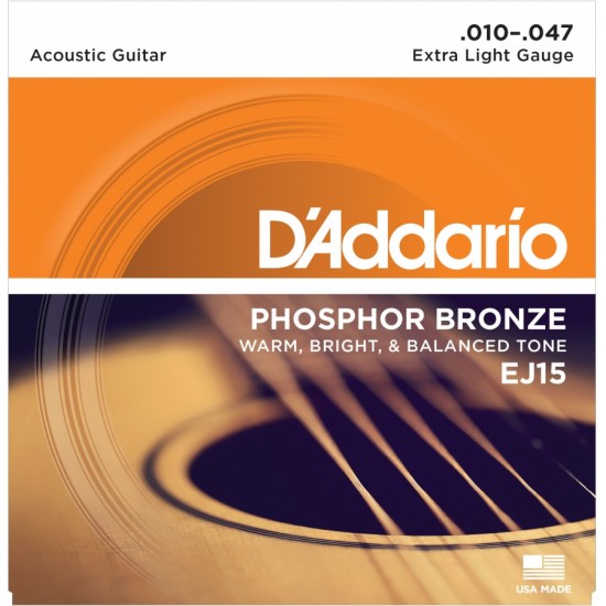 D'addario Extra Light Akustik Gitar Teli 0.10-0.47 EJ15