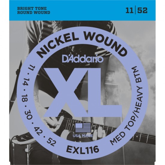 D'Addario EXL116 Nickel Wound  Medium Top/Heavy Bottom 11-52 Elektro Gitar Teli