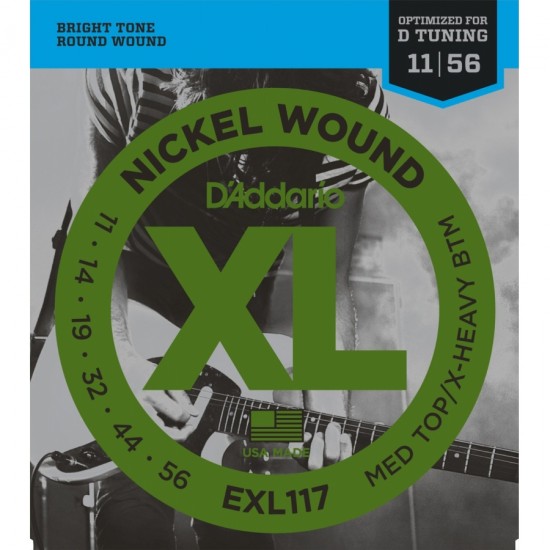 D'Addario EXL117 Nickel Wound Medium Top/Extra-Heavy Bottom 011-056 Elektro Gitar Teli