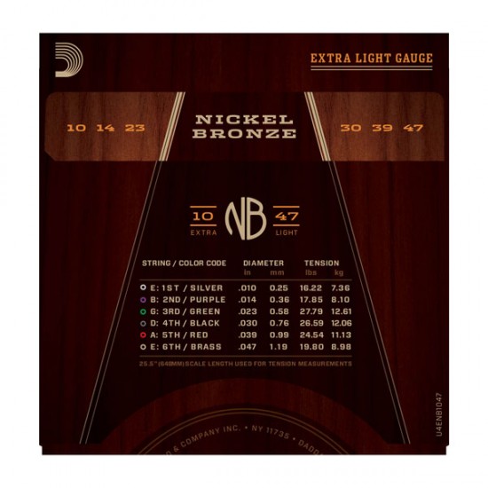 D'Addario NB1047 Nickel Bronze Akustik Gitar Teli Extra Light 10-47 